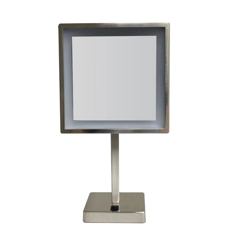 Sleek Brushed Nickel Square LED Countertop Mirror with 5x Magnification