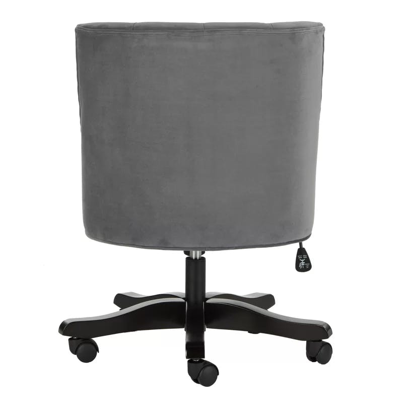 Elegant Gray Tufted Transitional Swivel Desk Chair in Wood Finish