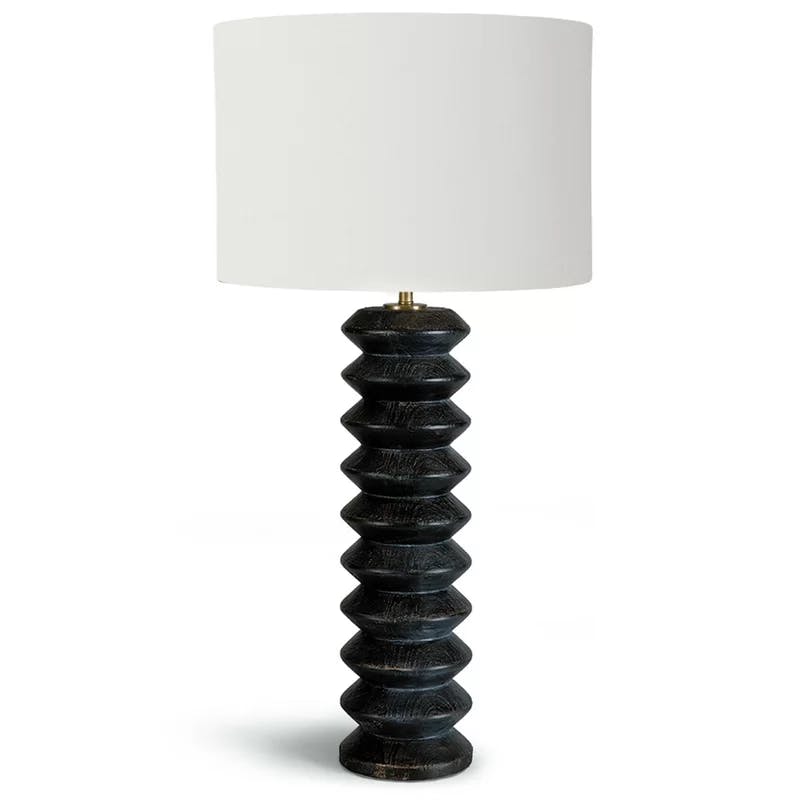 Ebony and Polished Brass Accordion Table Lamp with Linen Shade