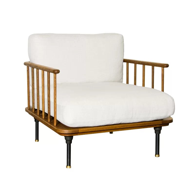 Fumed Oak and White Leather Contemporary Accent Armchair, 33.5"