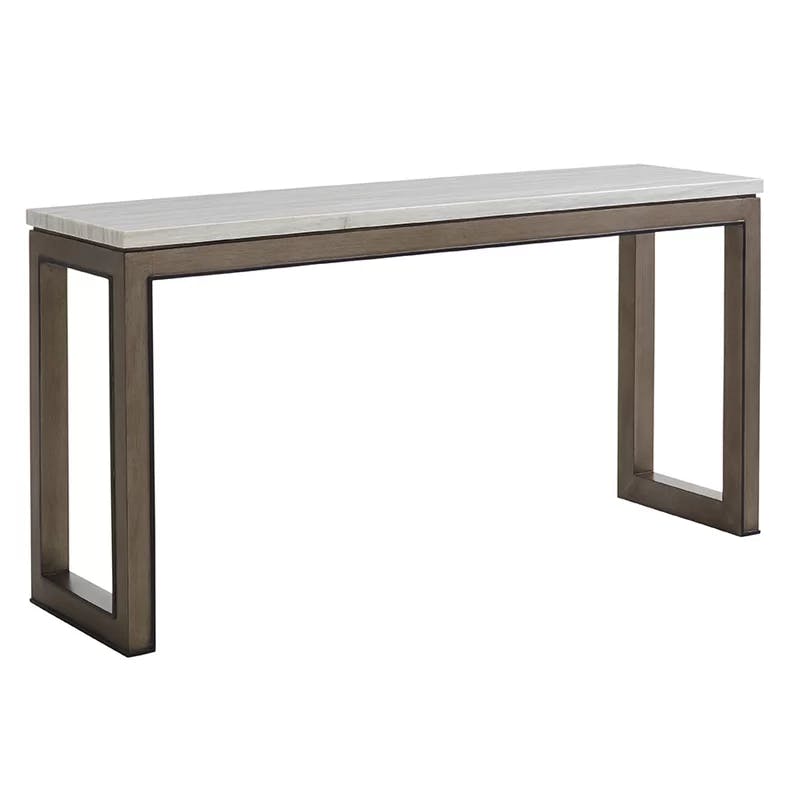 Ariana Vernay 60" Brown and White Marble Top Console Table with Storage