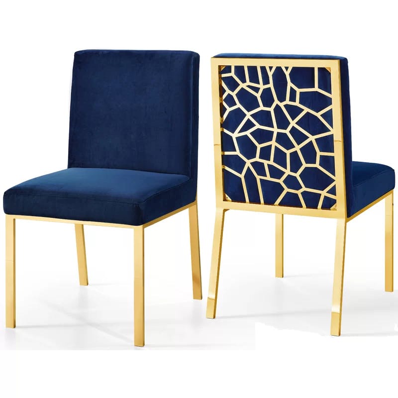 Opal Navy Blue Velvet & Gold Metal Dining Chair