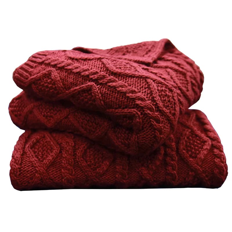 Cable Knit Diamond Accent Wool Blend 50x60 inch Throw - Red