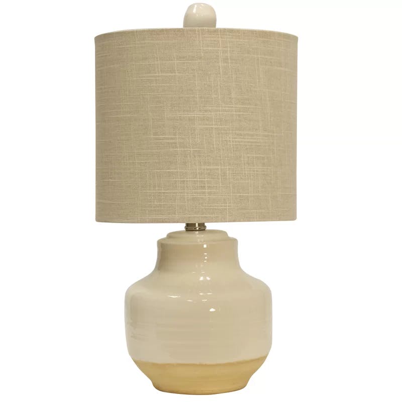 Two-Tone Cream Ceramic Table Lamp with Textured Beige Shade