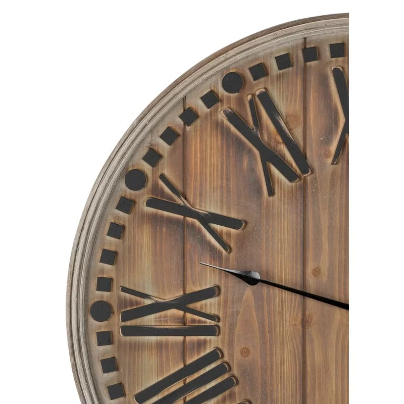 Vintage Firwood and MDF Oversized Wall Clock with Roman Numerals