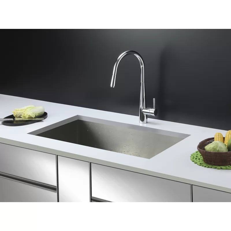 Sleek 34" Satin Finish Drop-in Single Bowl Stainless Steel Kitchen Sink
