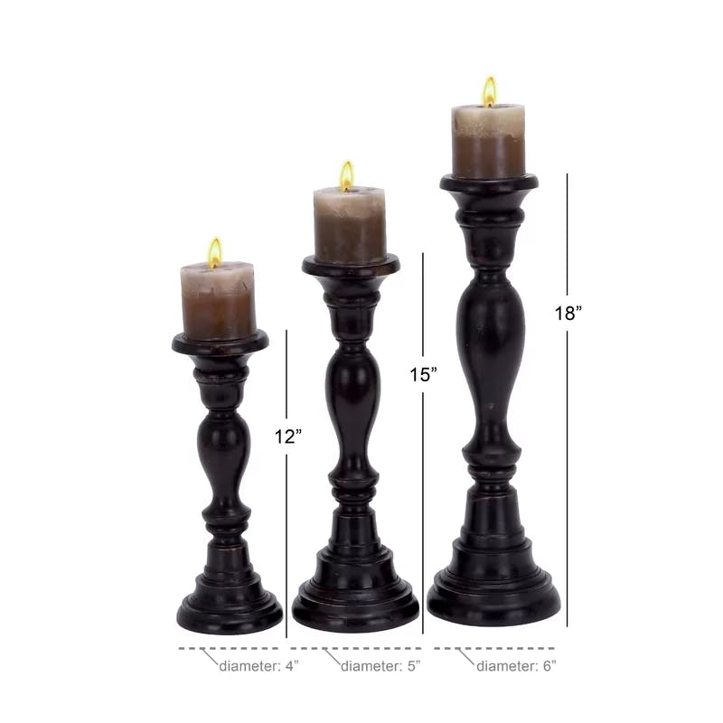 Elegant Espresso Wood Candle Holder Trio, 18" 15" 12"H