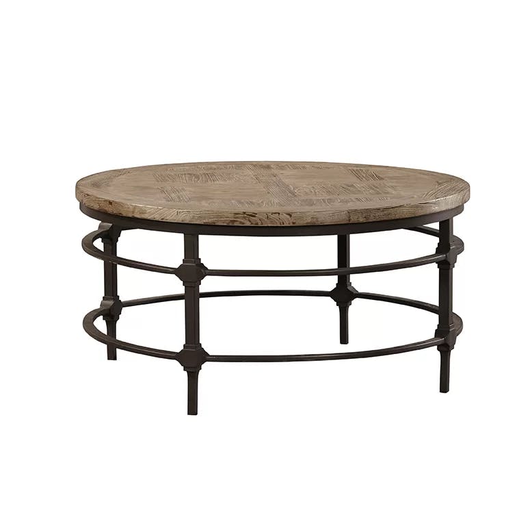 Contemporary 35'' Round Wood & Metal Coffee Table in Brown