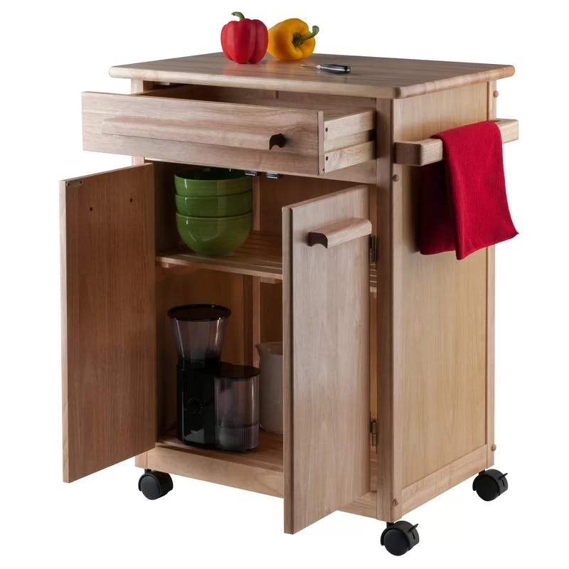 Winsome Transitional Brown Wood Kitchen Cart with Butcher Block and Storage