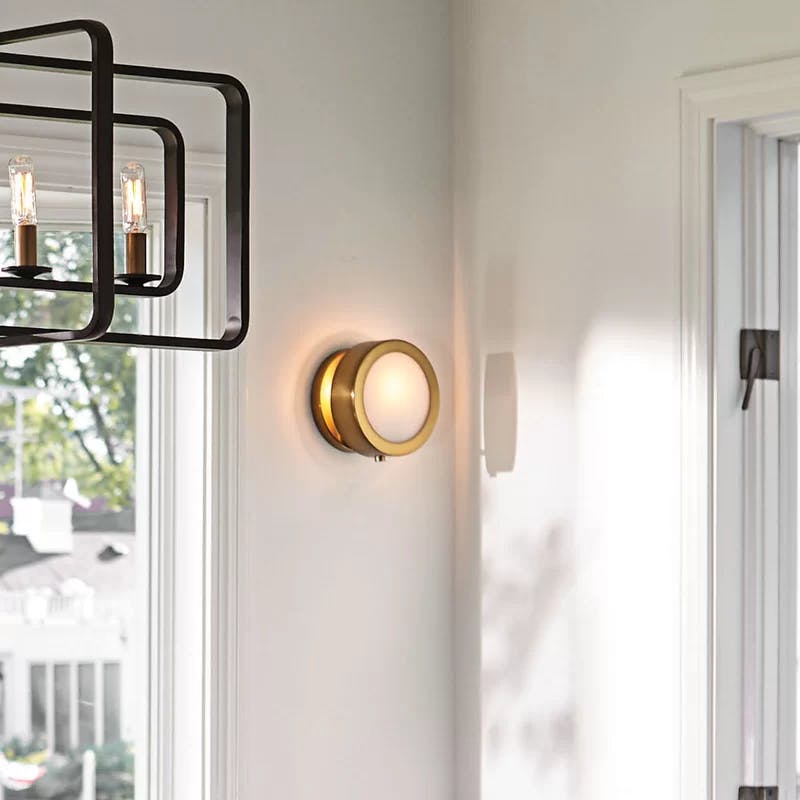 Heritage Brass Dimmable Sconce with Etched Opal Glass