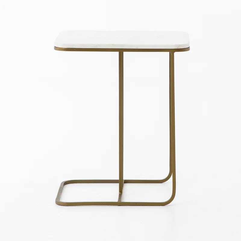 Marlow Polished White Marble and Matte Brass C-Table, 15x19x23 in