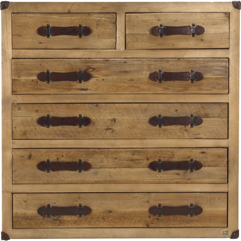 Abott 43.5'' Rustic Vintage Recycled Wood 6-Drawer Sideboard
