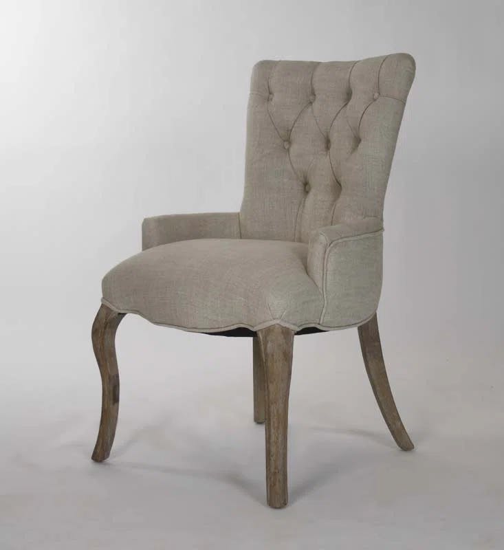 Iris Cream Linen & Gray Velvet Upholstered Armchair