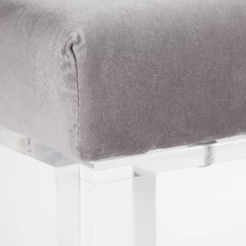 Elegant Gray Velvet and Acrylic Bench, 40" W x 19.5" H