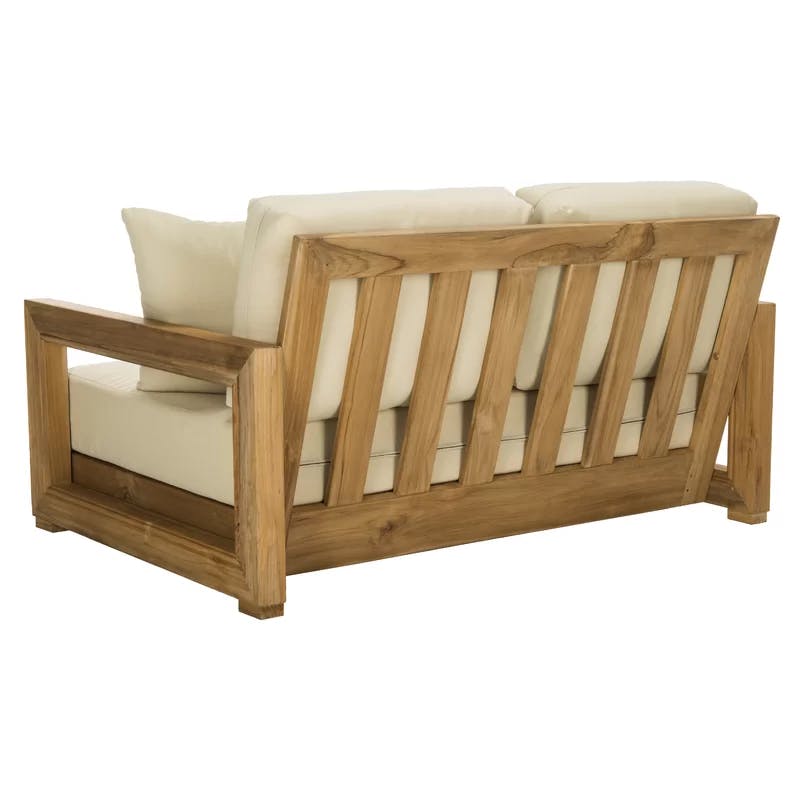 Montford Natural Teak 53'' 2-Seat Outdoor Loveseat with Off-White Cushions
