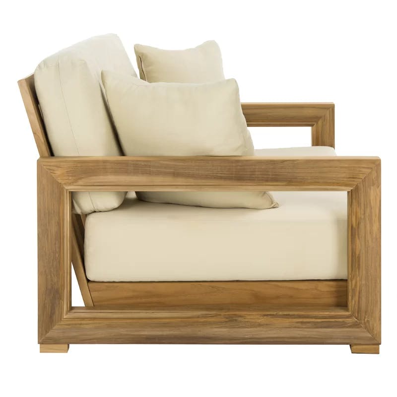 Montford Natural Teak 53'' 2-Seat Outdoor Loveseat with Off-White Cushions