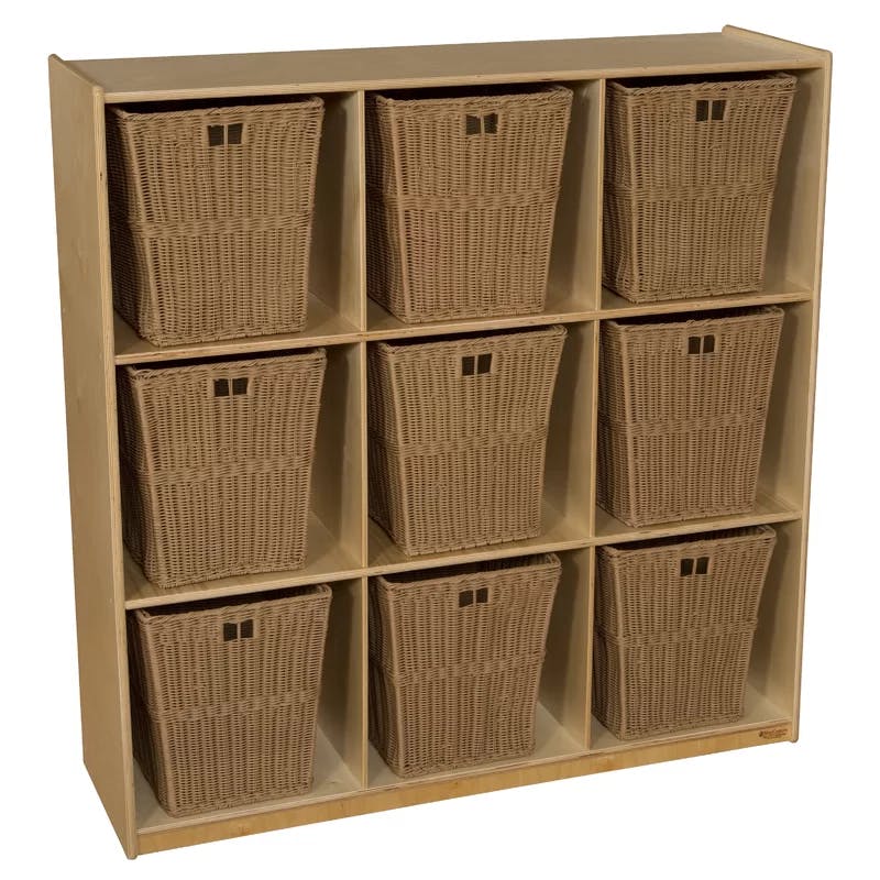 Cubby Delight 9-Compartment Kids Storage in Natural Wood Finish