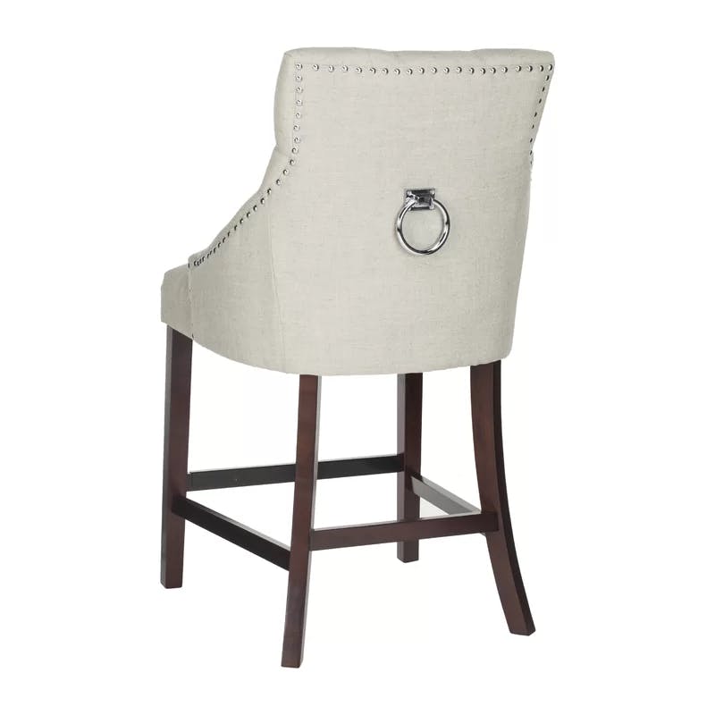 Eleni 26" Light Grey Tufted Wingback Counter Stool with Chrome Accents