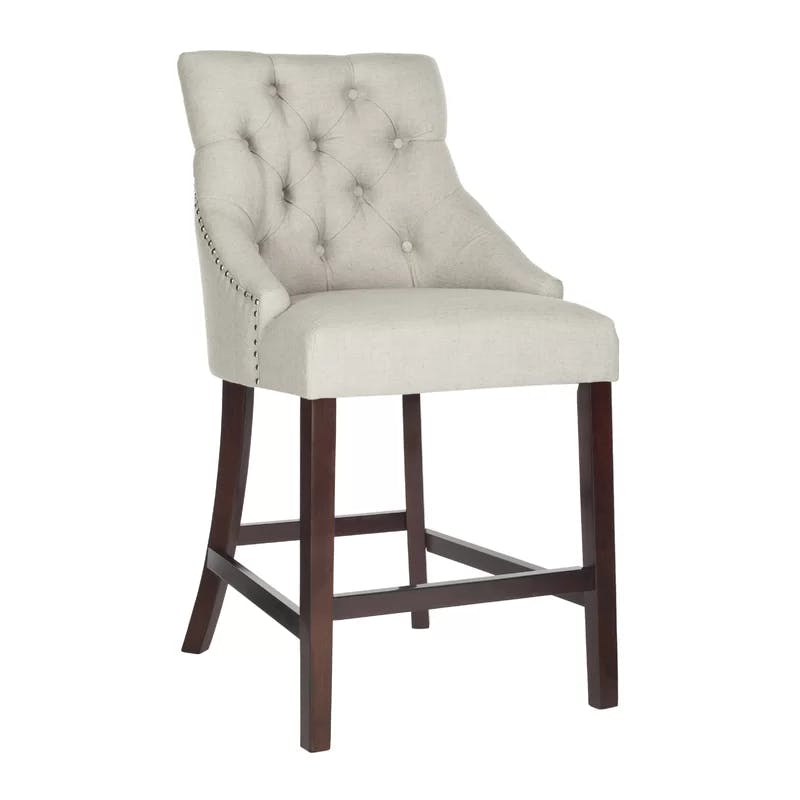 Eleni 26" Light Grey Tufted Wingback Counter Stool with Chrome Accents