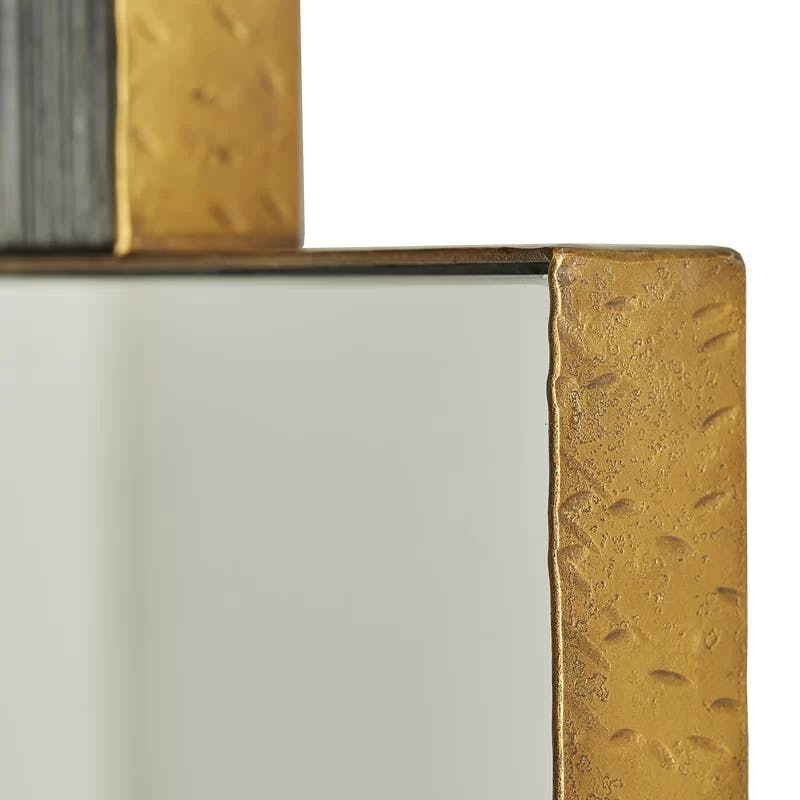 Lianna Unique Shape Hammered Gold Wall Mirror with Marble Crown