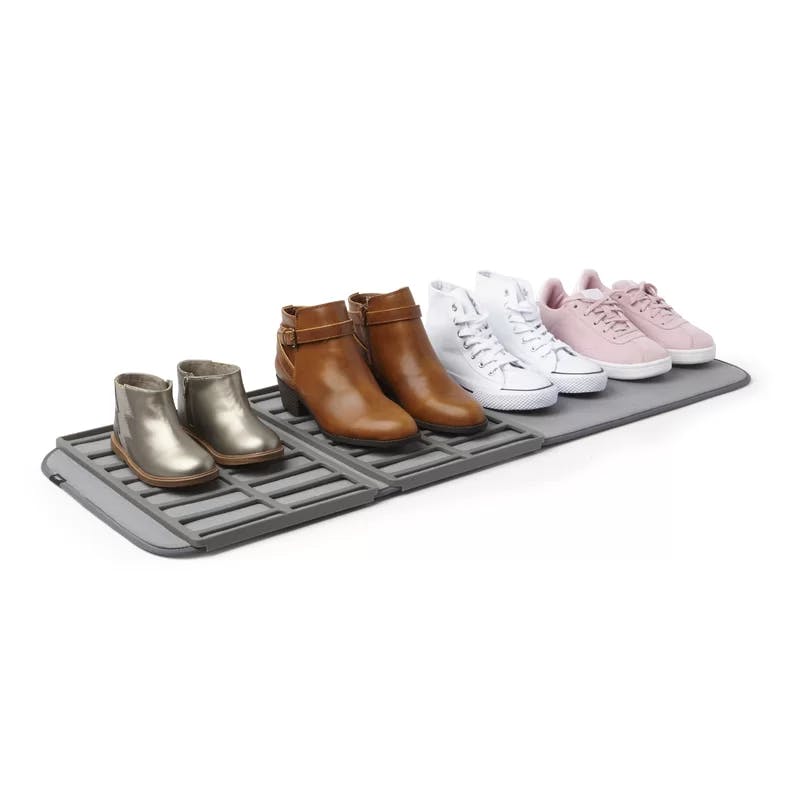 Compact Charcoal Gray Shoe Drying Rack with Ultra-Absorbent Mat
