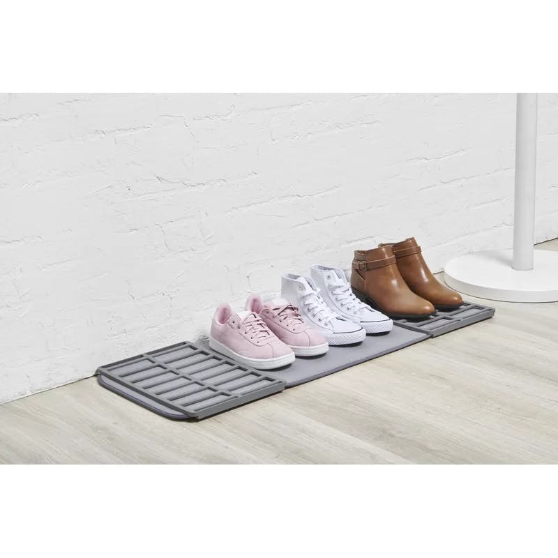 Compact Charcoal Gray Shoe Drying Rack with Ultra-Absorbent Mat