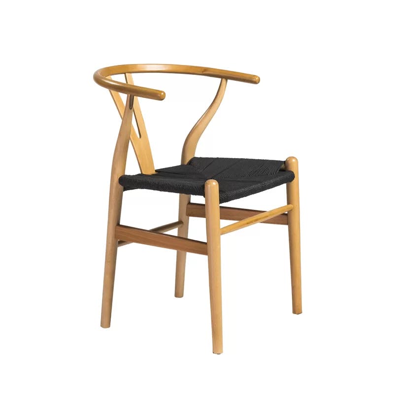 Evelina Natural Beech Wood and Black Rush Wishbone Side Chair