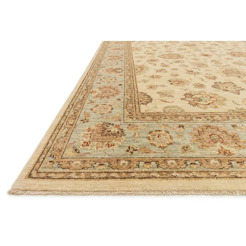 Majestic Ivory & Blue Hand-Knotted Wool Rectangular Rug - 5'6" x 8'6"