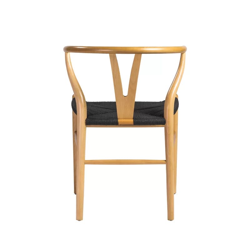 Evelina Natural Beech Wood and Black Rush Wishbone Side Chair