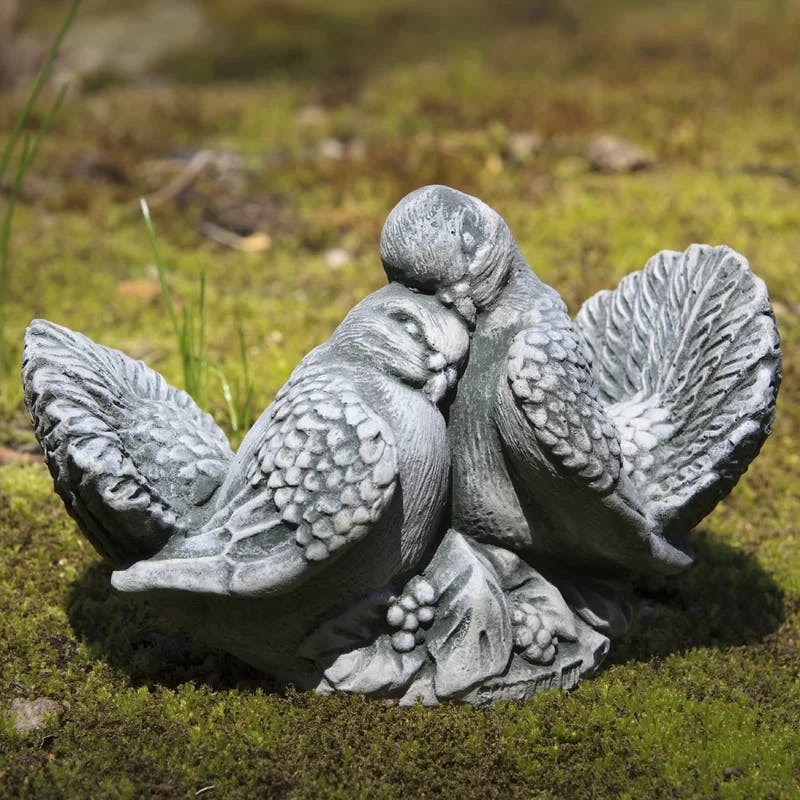 Handcrafted Natural Cast Stone Dove Pair Garden Statue