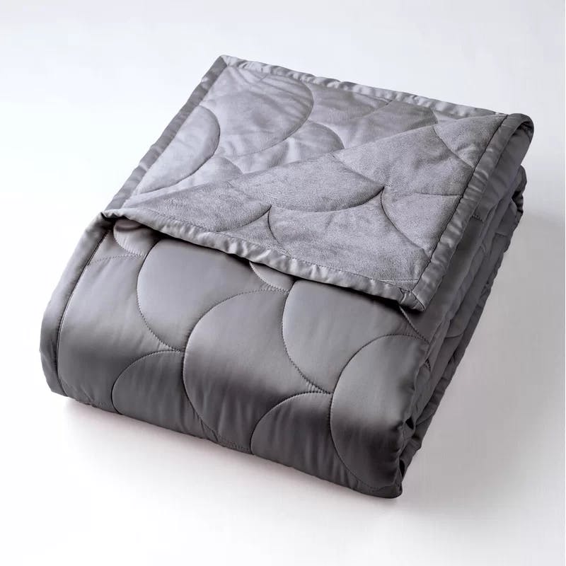 Luxurious King Charcoal Reversible Quilted Velvet and Satin Blanket
