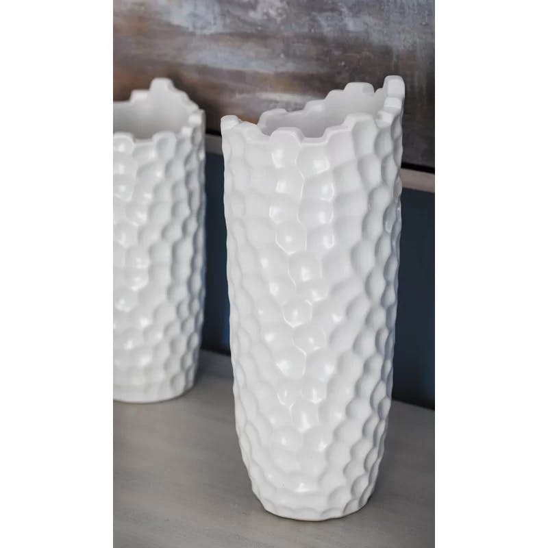Elegant Honeycomb 14" White Porcelain Decorative Vase
