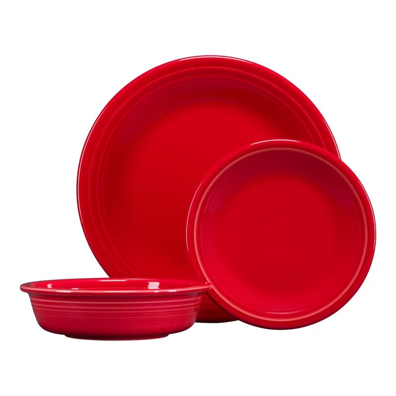 Scarlet White Glossy Ceramic 3-Piece Dinnerware Set for Fiesta