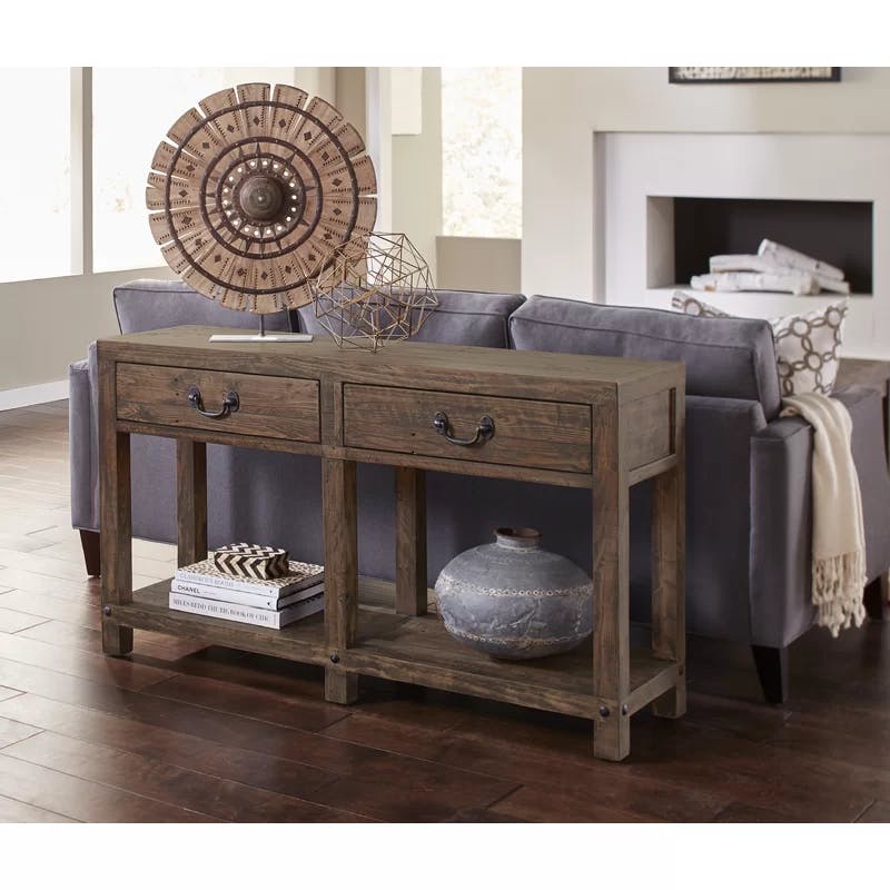 Alexandra Rustic 55'' Reclaimed Wood & Metal Console Table with Storage