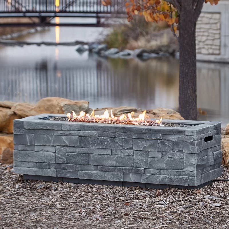 Gray Ledgestone 48" Rectangle Gas Fire Pit Table with Conversion Kit