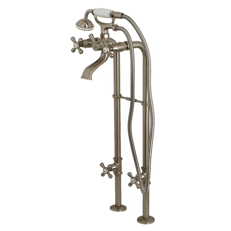 Kingston Traditional 36" Brushed Nickel Freestanding Tub Faucet with Handshower
