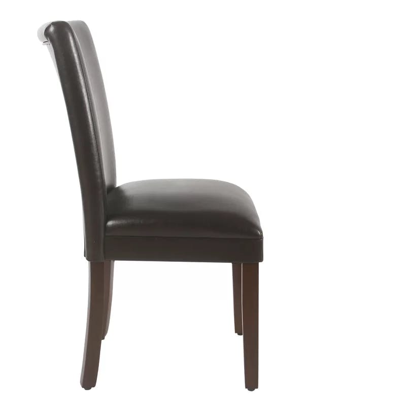 Modern Brown Faux Leather Parsons Side Chair with Wood Legs
