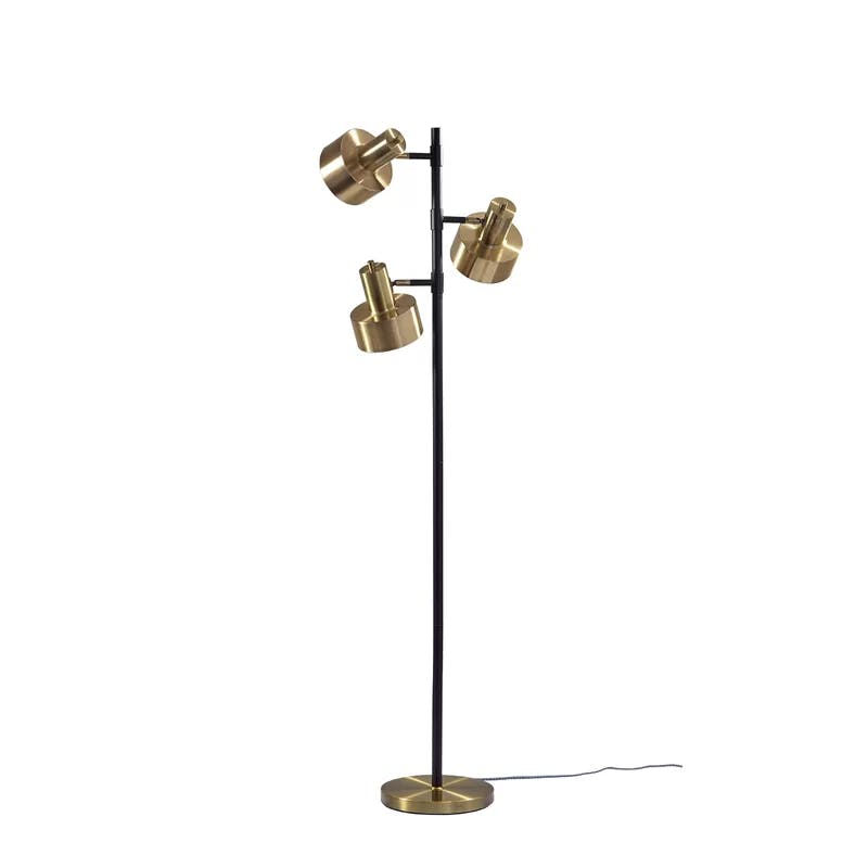 Arcadian Adjustable Triple-Arc Matte Black & Brass Floor Lamp