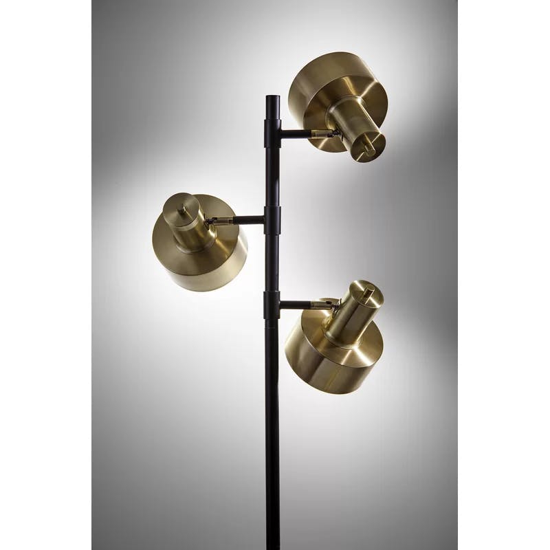 Arcadian Adjustable Triple-Arc Matte Black & Brass Floor Lamp
