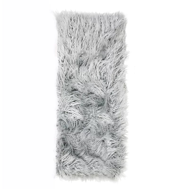 Eva Organic Silver Crocheted Faux Fur Throw Blanket