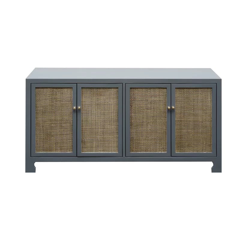 Sofia 58'' Gray Lacquer Pine Wood & Cane Sideboard with Adjustable Shelving
