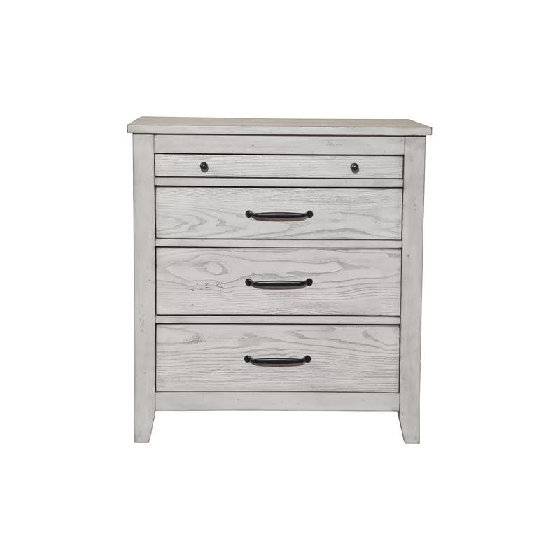 Transitional Gray 3-Drawer Nightstand with Pull-Out Tray