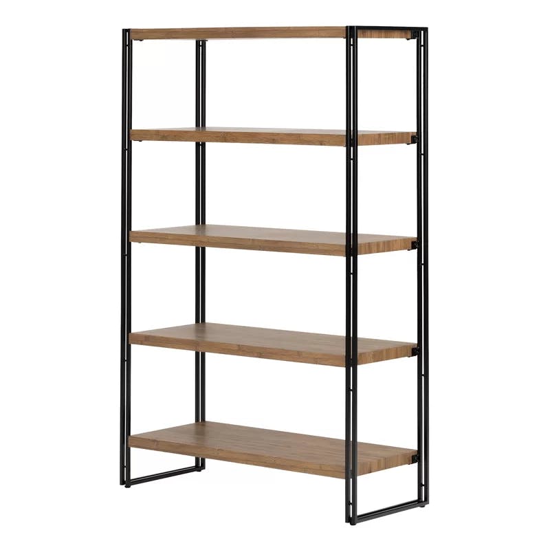 Rustic Bamboo Gray 61.5" Industrial Shelving Unit with 5 Fixed Shelves