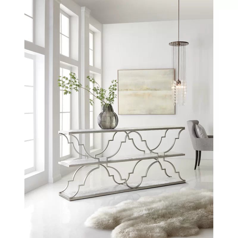 Traditional White and Gold 72'' Rectangular Console Table with Storage