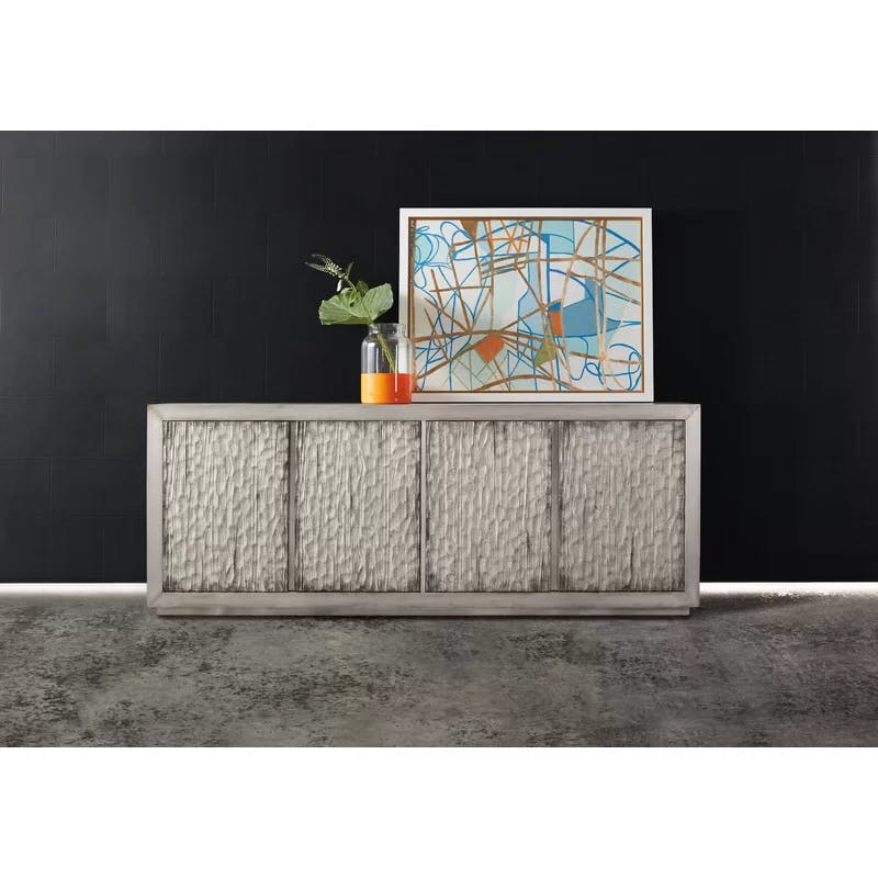 Transitional 88'' Silver Solid Wood Sideboard