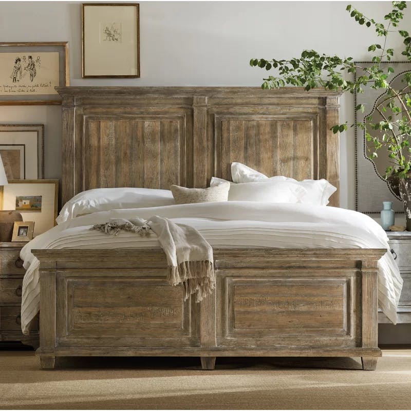Estate Elegance Queen Panel Bed with Brush-Painted Wood Headboard