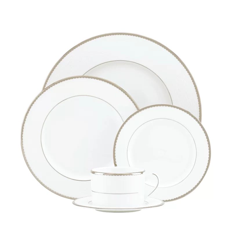 Elegant Platinum-Banded White Porcelain 5-Piece Place Setting