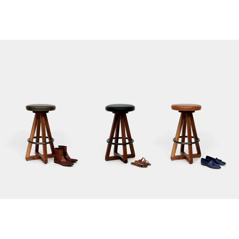 Artless X3 30" Swivel Bar Stool in Blackened Steel with Leather Top