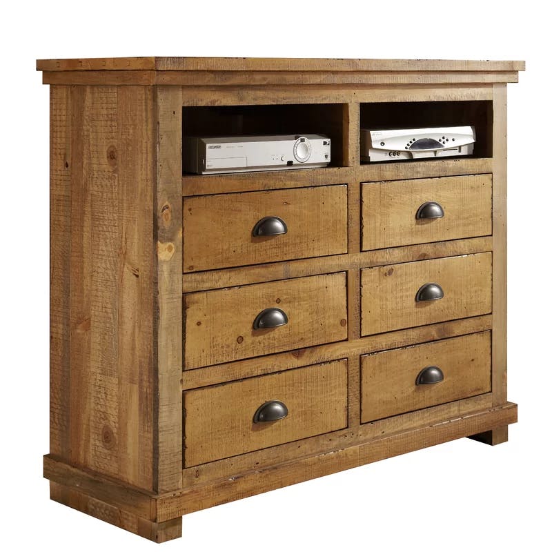 Rustic Distressed Pine Media Chest with Cabinet Storage