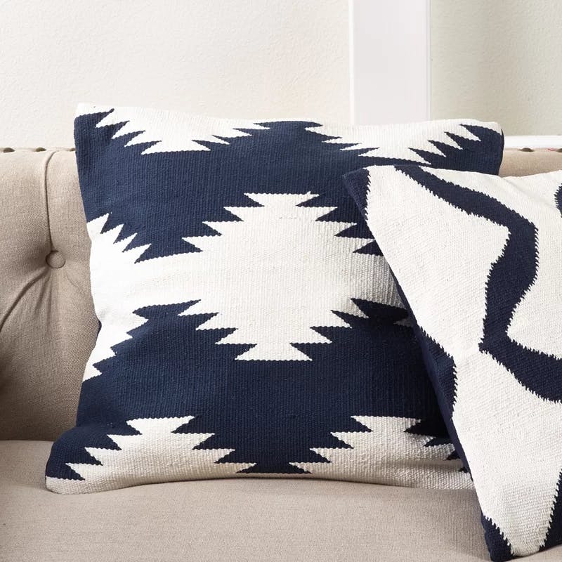 Navy Blue Embroidered Kilim Square Floor Pillow Set